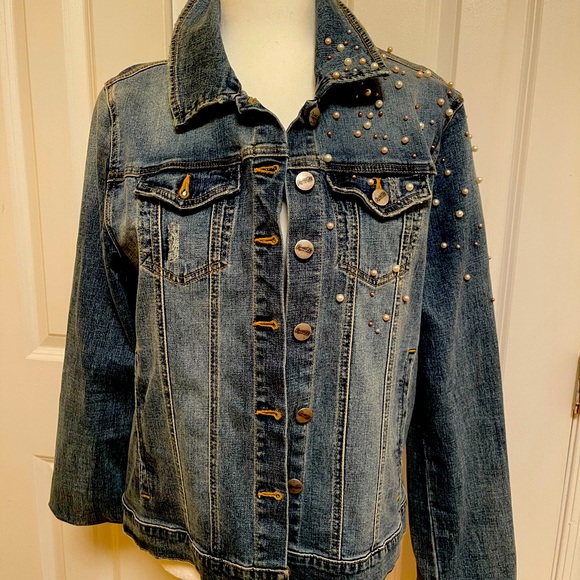 Nanette Lepore Jeans Jacket With Pearls - Picture 6 of 10